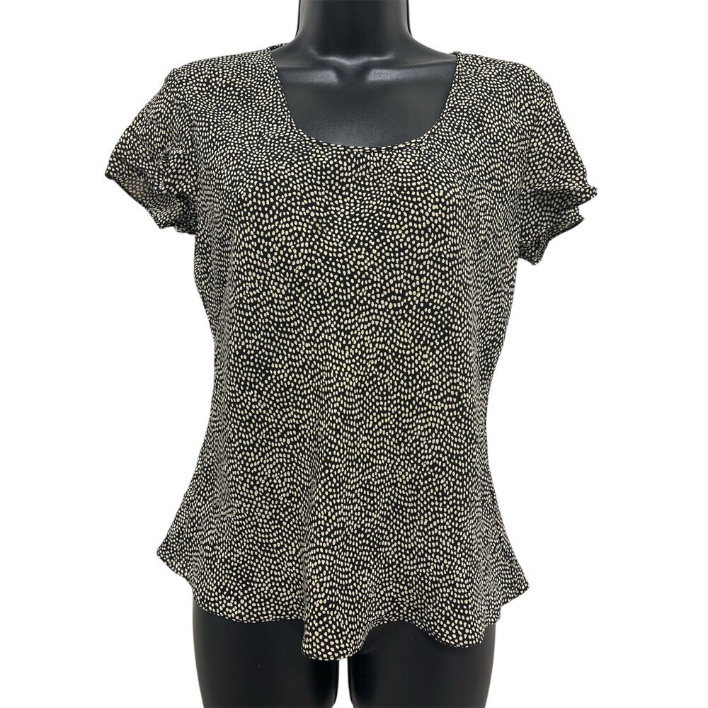 Jones New York 100% Silk Blouse Black Ivory Dot Print | Size 10